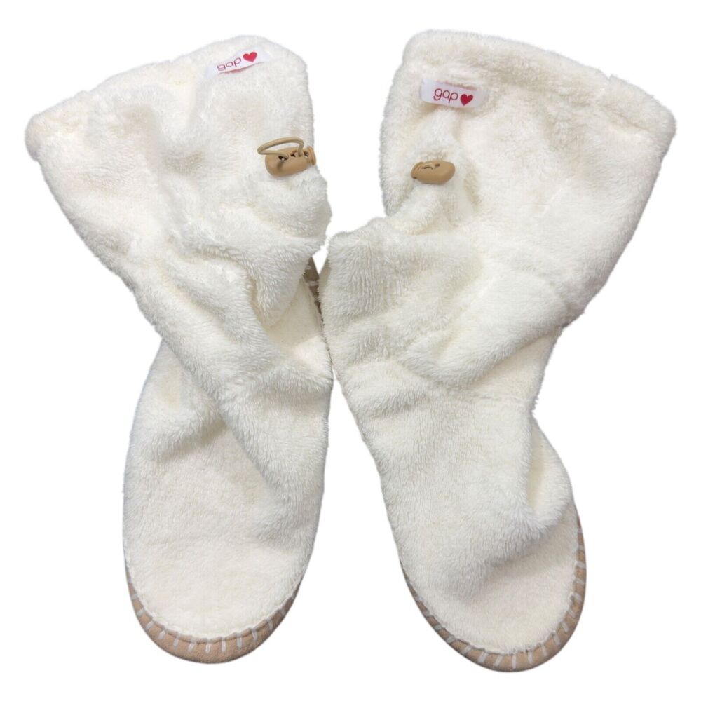 Gap Stocking Shoes Women's Large White Drawstring Lock Soft & Cozy Sherpa Throw